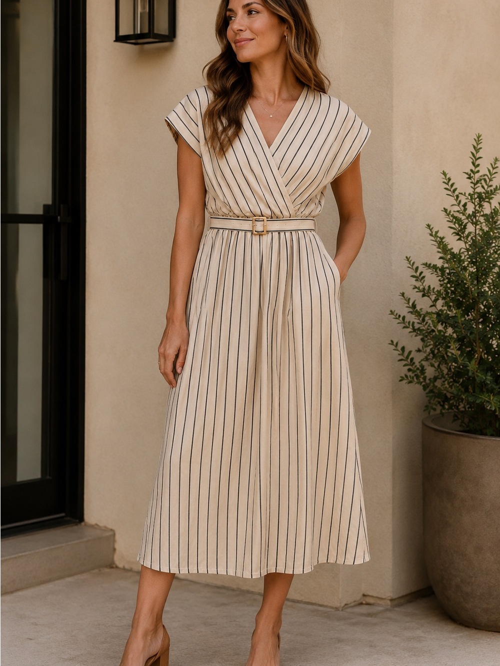 Ann Taylor Factory Linen Blend Striped Wrap Dress | NWT | Size M